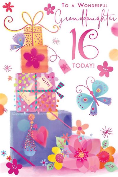 To A Wonderful Granddaughter 16 Today! Special Presents Purple & Silver Foil 16th Birthday Greeting Card by Kingfisher