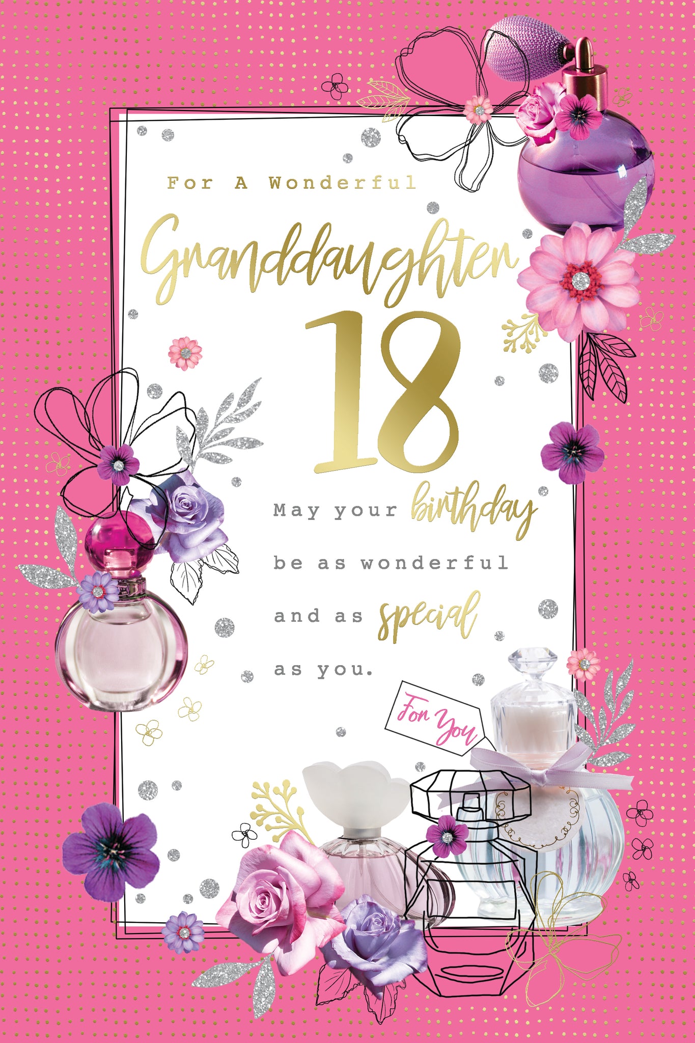 Wonderful Granddaughter 18 Special Birthday Teenager 18th Perfume Roses Floral Gold Foil Greeting Card