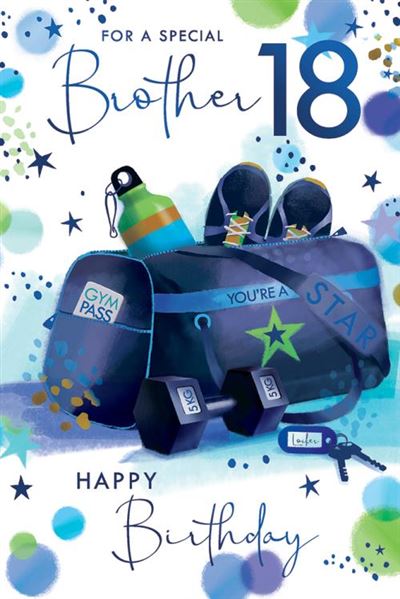 For A Special Brother 18 Happy Birthday You're A Star Gym Bag Cool Blue Foil Greeting Card by Kingfisher