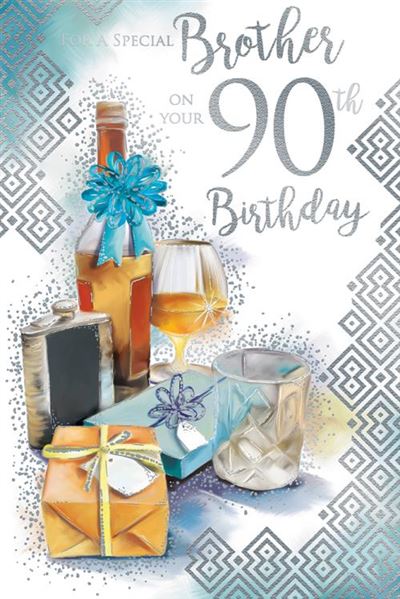 Special Brother on Your 90th Birthday 90 Whisky Hip Flask Drinks Gifts Silver Foil Greeting Card