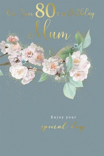 On Your 80th Birthday Mum 80 Pink Blossom Flowers Branch Gold Foil Greeting Card