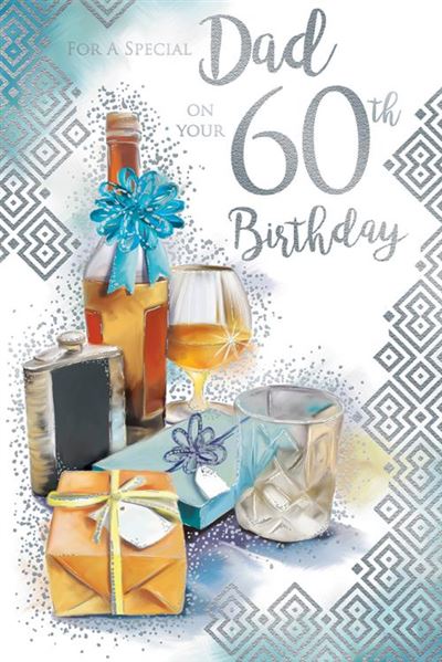 Special Dad on Your 60th Birthday 60 Whisky Hip Flask Drinks Gifts Silver Foil Greeting Card