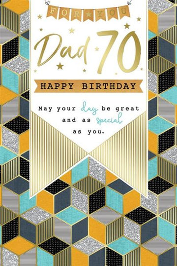 For You Dad 70 Happy Birthday Great Special 70th Geometric Art Gold Foil Greeting Card