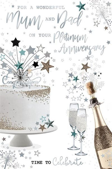  Wonderful Mum and Dad on Your Platinum Anniversary 70th Cake Champagne Silver Foil Art Greeting Card