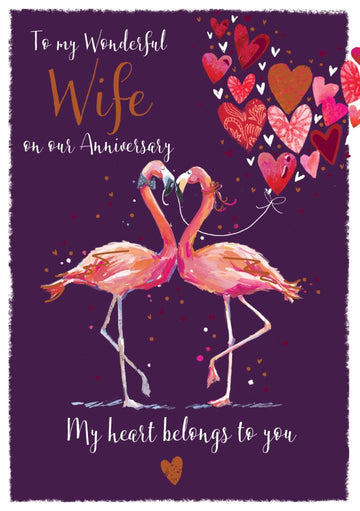 Wonderful Wife on Our Anniversary Greeting Card Flamingos with Foil Finish (PA227)