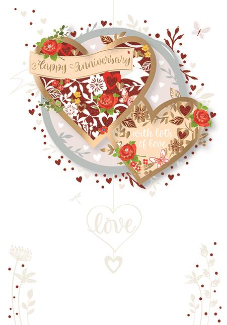 Happy Anniversary Luxury Handmade Laser Cut Hearts Card by Talking Pictures