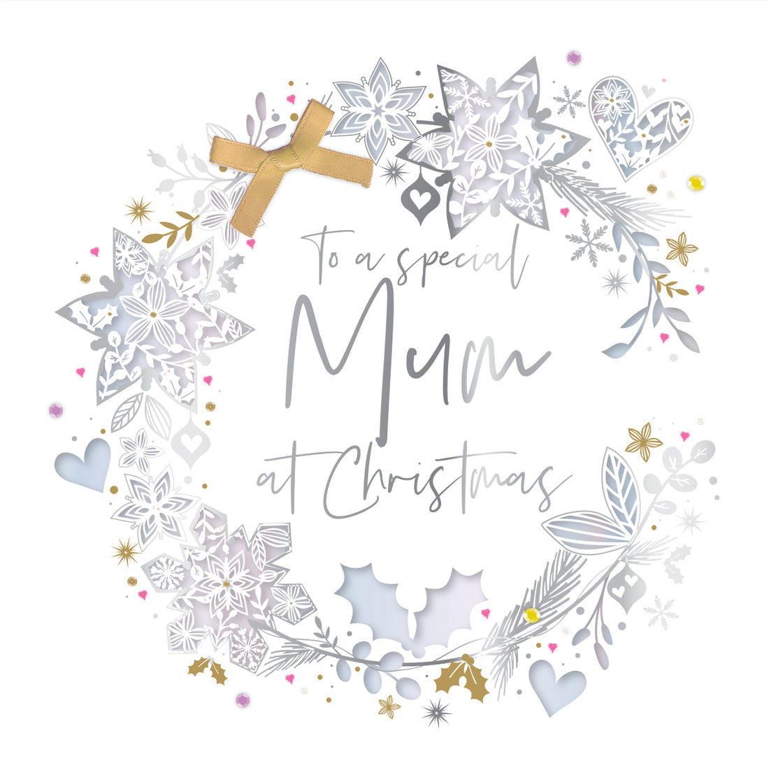 Special Mum at Christmas Laser Cut Wreath Luxury Handmade Greeting Card By Talking Pictures