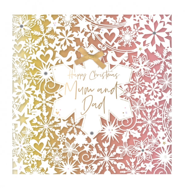 Happy Christmas Mum & Dad Laser Cut Snowflakes Luxury Handmade Greeting Card By Talking Pictures