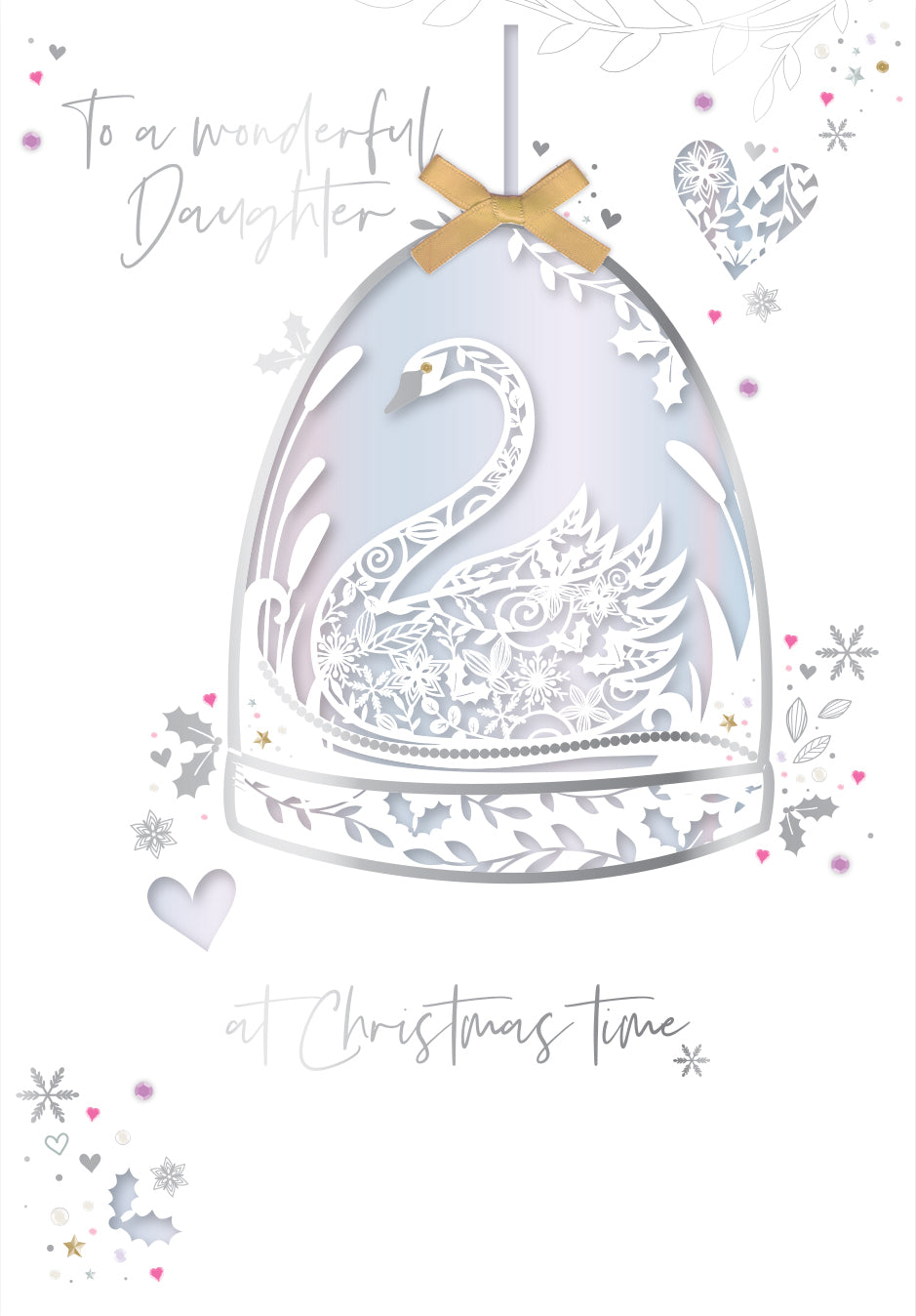 Wonderful Daughter at Christmas Laser Cut Swan Bauble Luxury Handmade Greeting Card By Talking Pictures