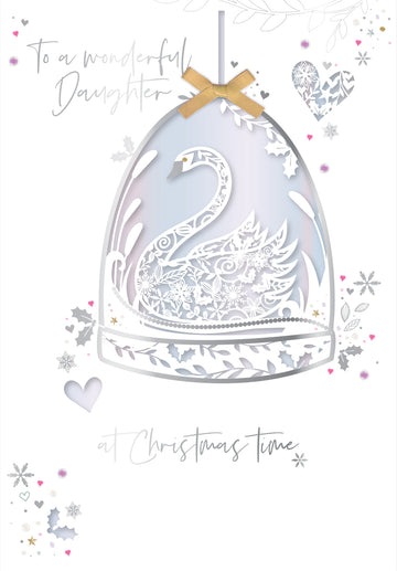 Wonderful Daughter at Christmas Laser Cut Swan Bauble Luxury Handmade Greeting Card By Talking Pictures