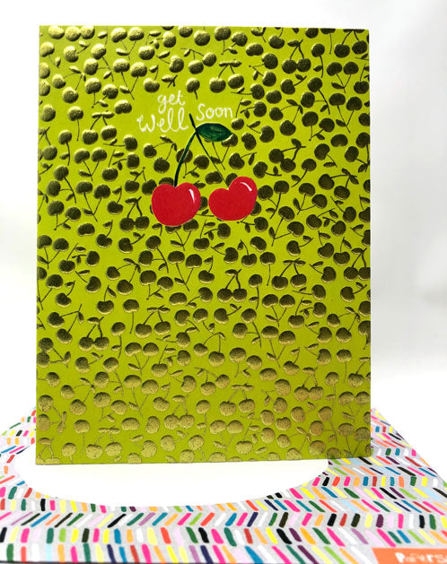 Get Well Soon Cherries Blank Greeting Card - Emboss & Foil - Pixie by Paper Salad (PX1910)