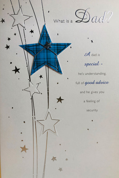 What is a Dad Happy Father's Day Greeting Card with 3D Star and Foil Finish and Full colour Insert beautiful Verse (533991)