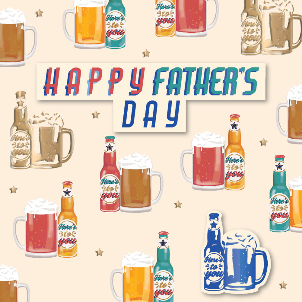 Talking Pictures Happy Father's Day Beer Bottles & Drinks Gold Foil Luxury Hand-Finished Greeting Card