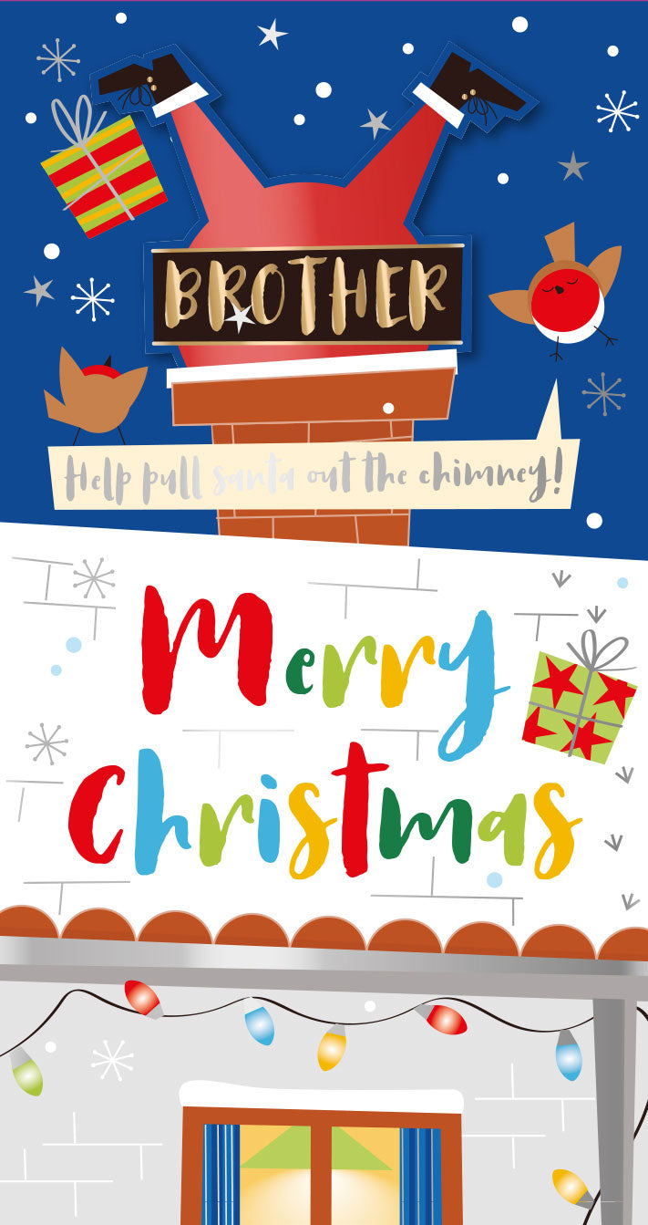 Brother Merry Happy Christmas Santa Chimney Luxury Handmade Moveable Tag Greeting Card By Talking Pictures