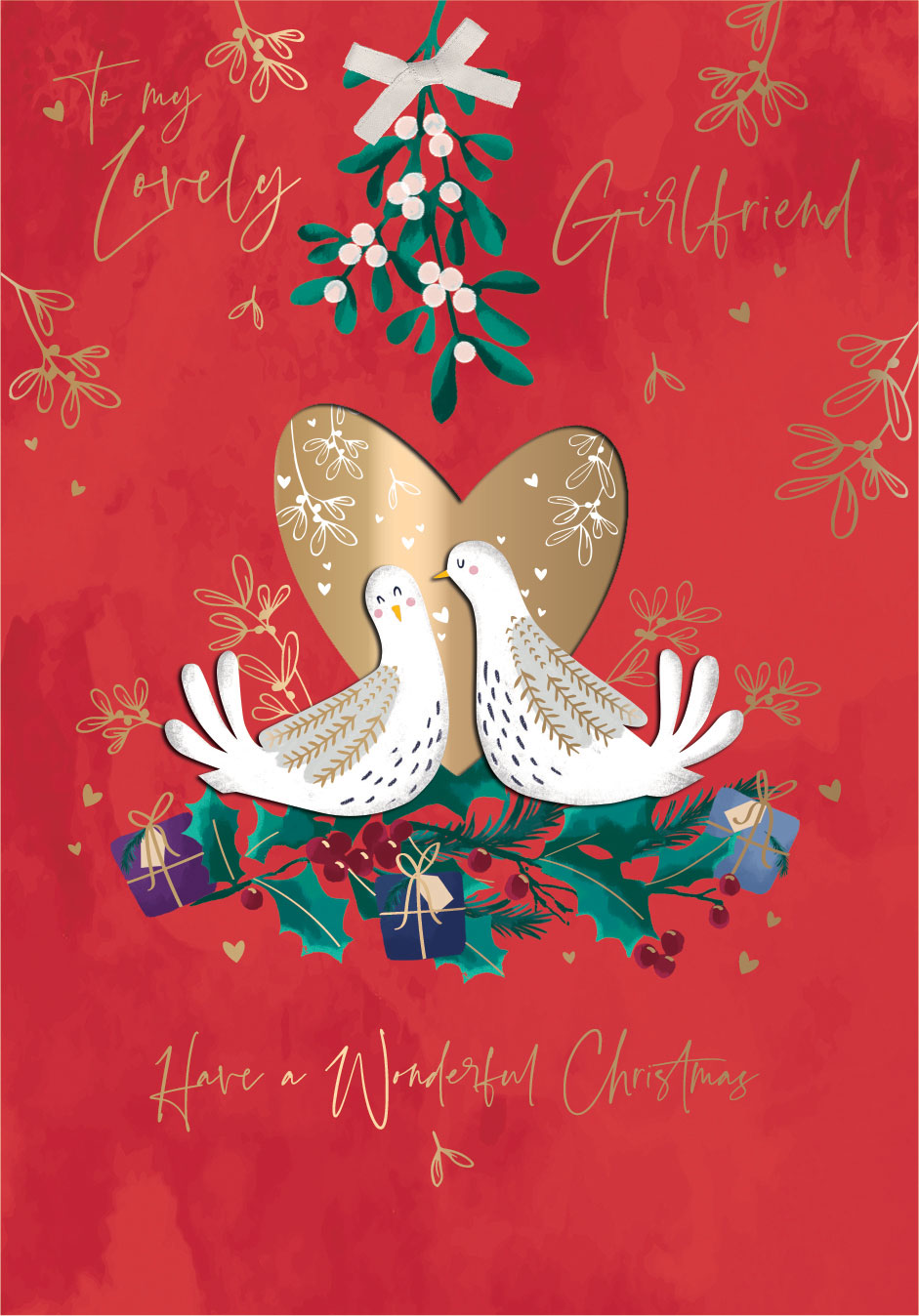  Lovely Girlfriend Mistletoe Turtle Doves Christmas Luxury Handmade 3D Greeting Card By Talking Pictures