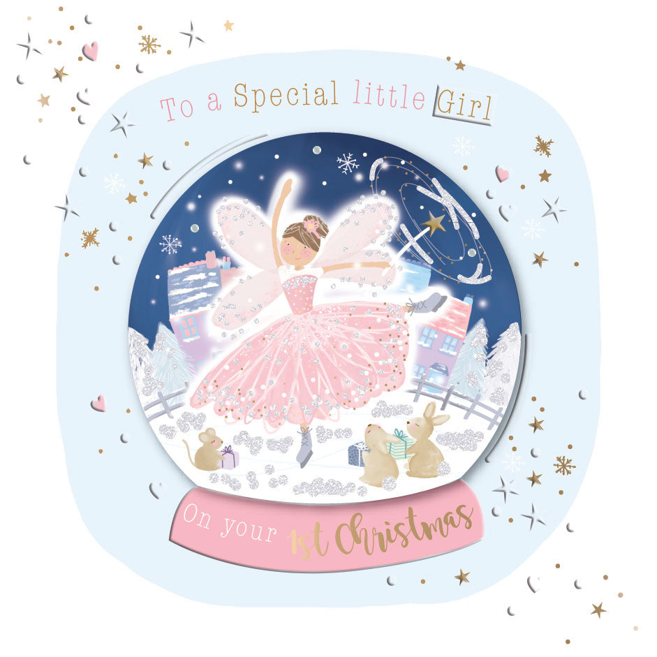 Special Little Girl on your 1st Christmas Luxury Handmade 3D Fairy Snow Globe Greeting Card By Talking Pictures