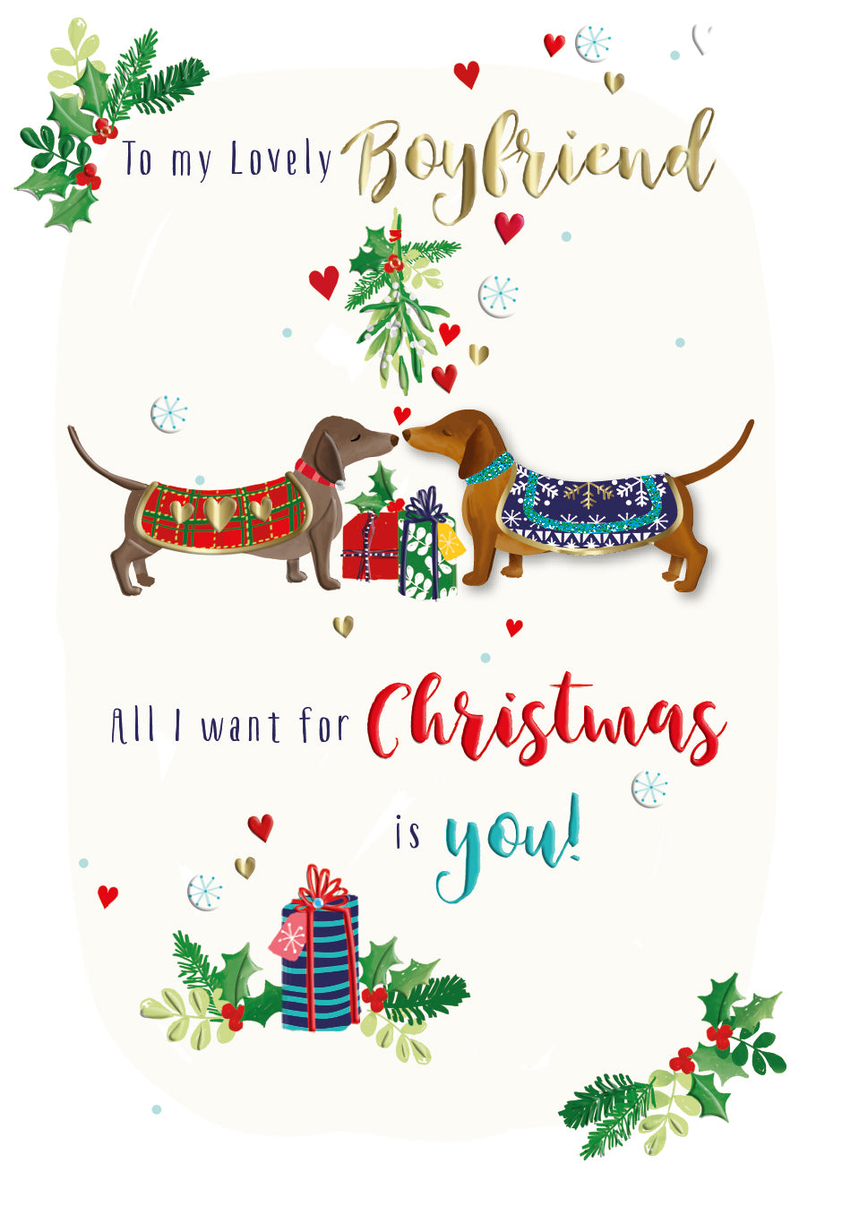 My Lovely Boyfriend Happy Christmas Dachshunds Luxury Handmade 3D Greeting Card By Talking Pictures