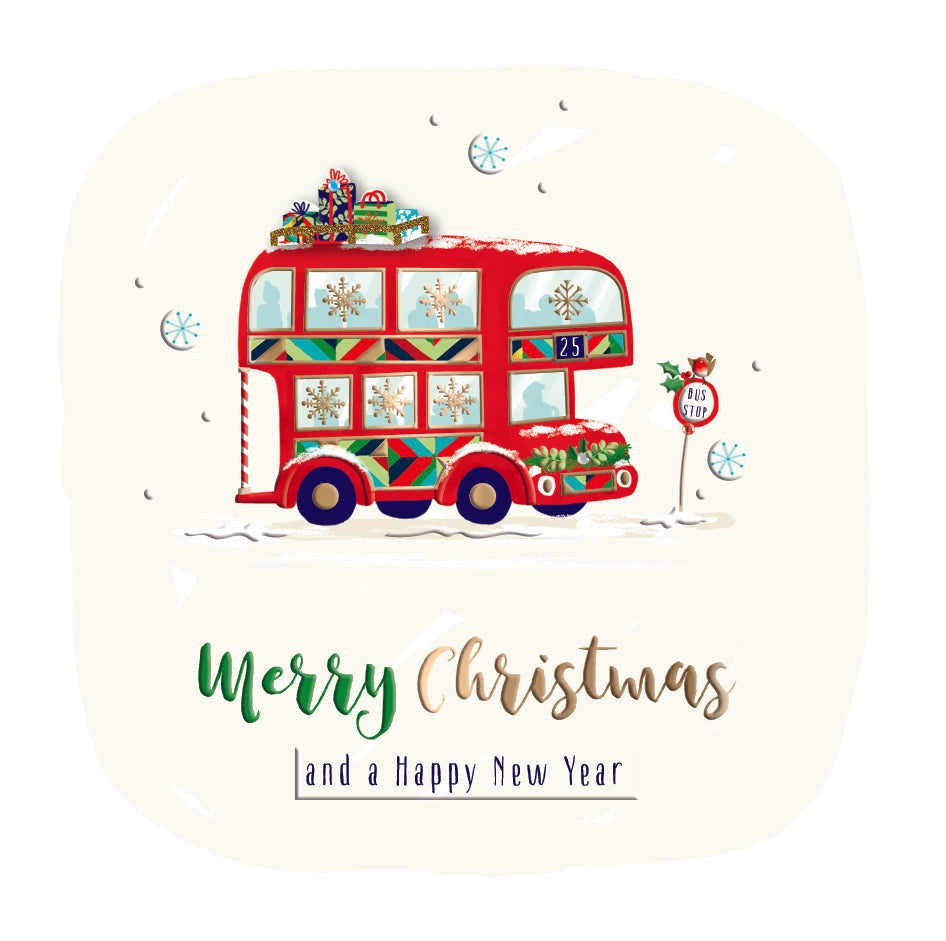 London Red Bus Christmas & New Year Luxury Handmade 3D Greeting Card By Talking Pictures