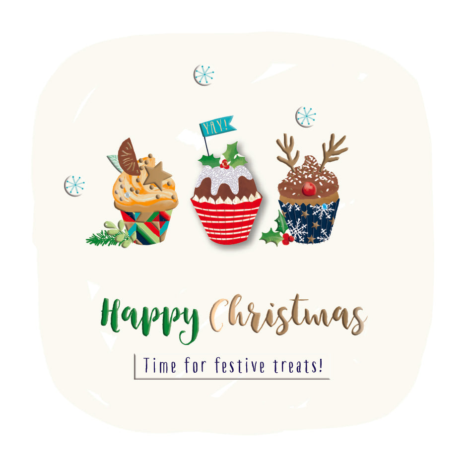 Happy Christmas Cupcakes Festive Treats Luxury Handmade 3D Greeting Card By Talking Pictures