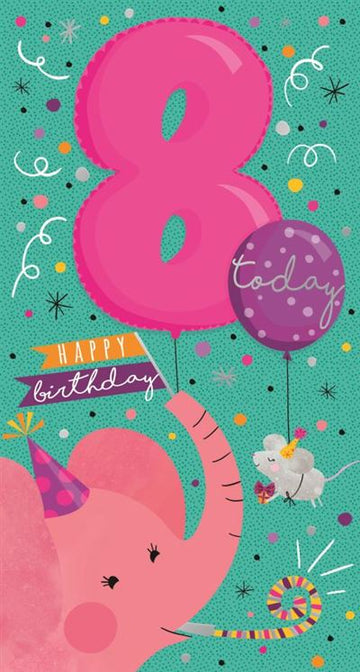 8 Today Happy Birthday Balloons & Elephant Fun Silver Foil Greeting Card by Kingfisher