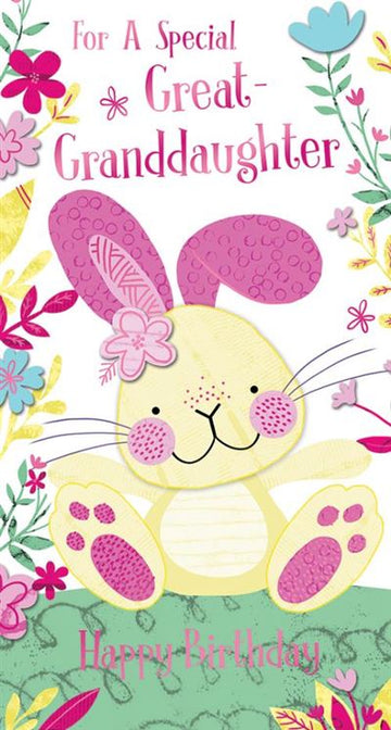 For A Special Great Granddaughter Happy Birthday Cute Bunny Rabbit Pink Foil Finish Greeting Card