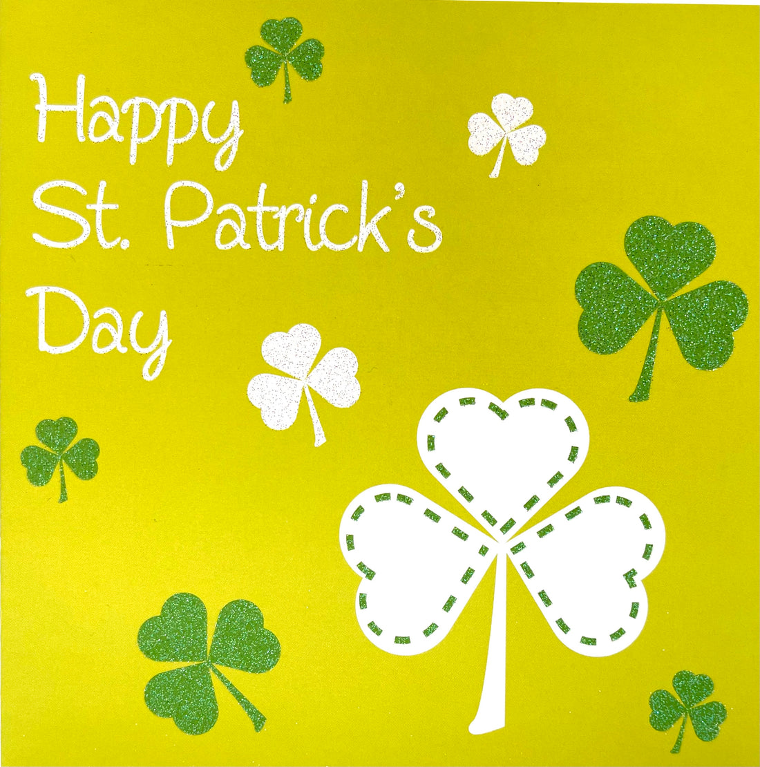 Happy St Patrick's Day Green & White Glitter Shamrocks Festive Card from Davora