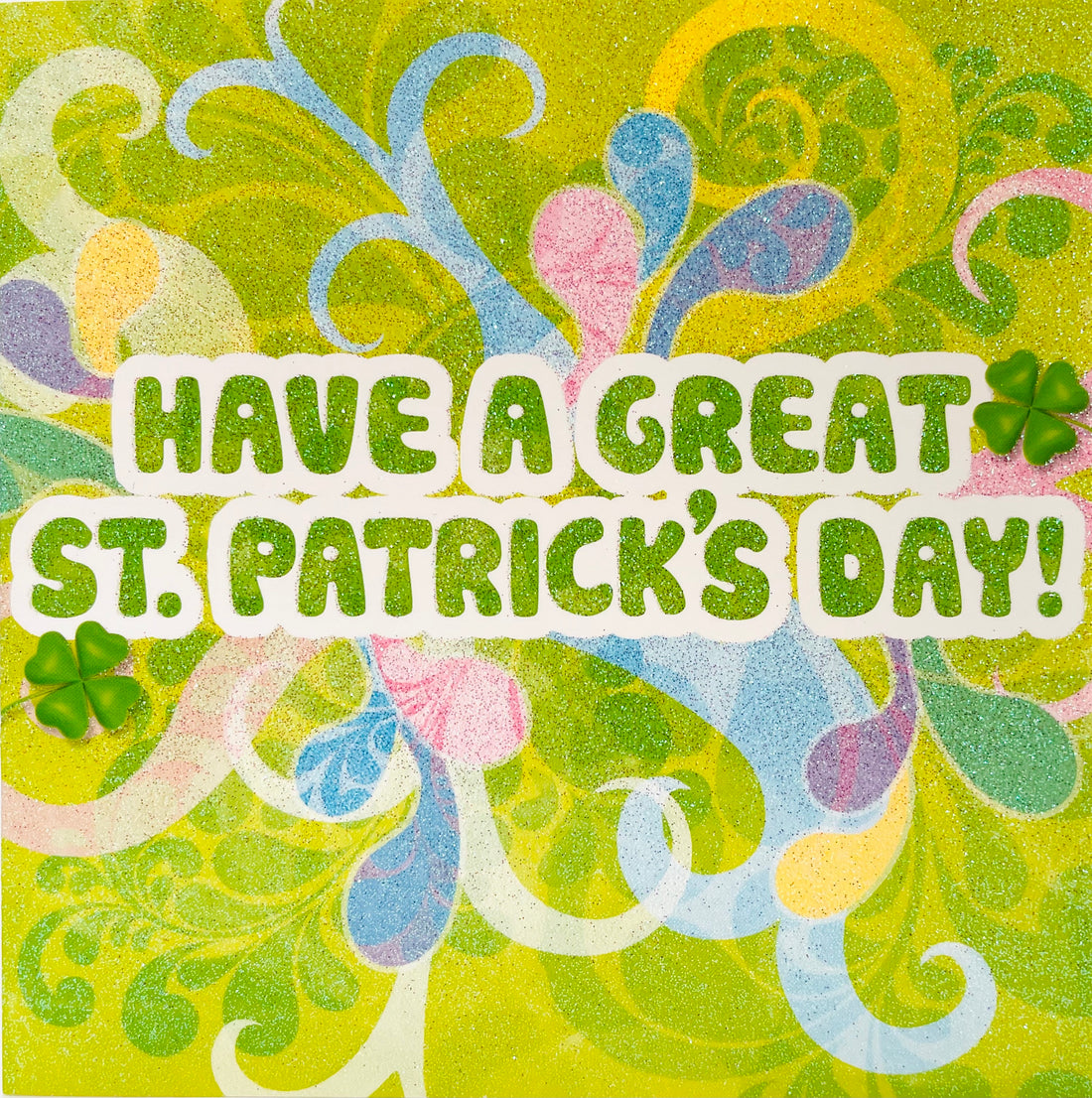 St Patrick's Day Green Shamrock Glitter Festive Card from Davora