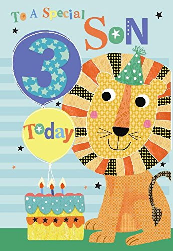 To A Special Son 3 Today Lion Balloon & Cake 3rd Happy Birthday Card