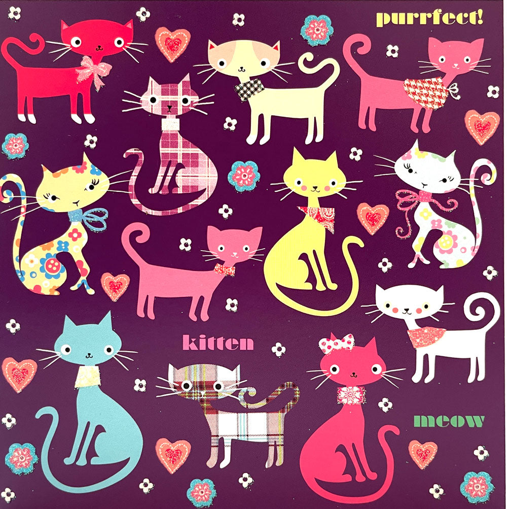 Happy Mothers Greeting Card Cats Kitten Meow Perfect with Glitter Finish By Tracks