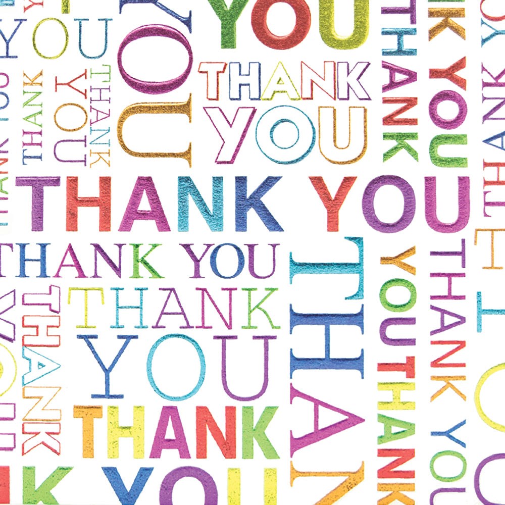 Multi Coloured Thank You Notecards Foil finish Pack of 5 Cards & Envelopes by Tracks Publishing