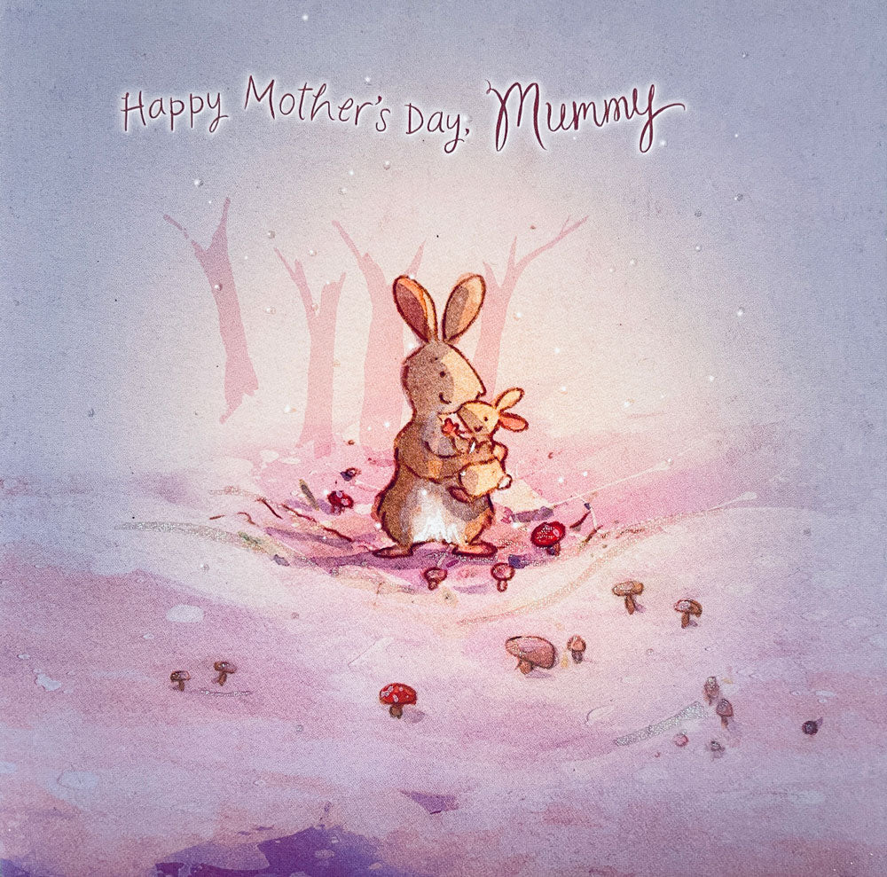 Happy Mothers Day Mummy Rabbit and Bunny Greeting Card with Glitter Finish  By UKG