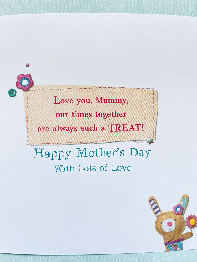 It's Mummys Day Cute Felt Rabbit Cat Cupcake Mothers Day Greeting Card with Emboss Finish By UKG