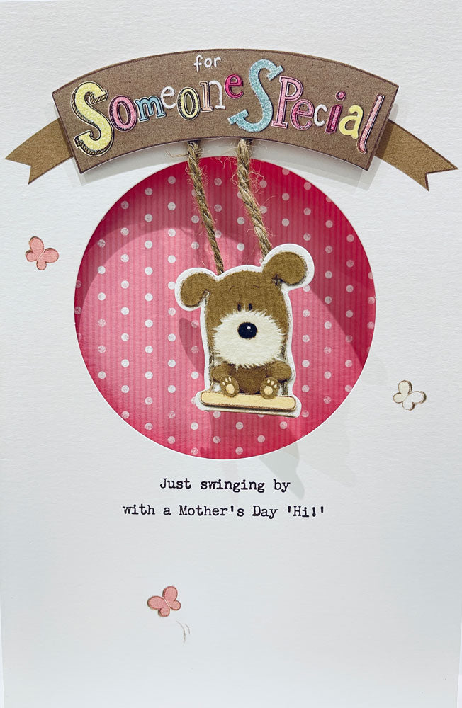 For Someone Special Swinging By Hi Woof Dog Glitter Finish Mothers Day Greeting Card By UKG