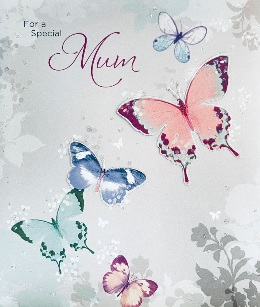 Special Mum Butterflies Luxury Pearlescent Glitter Finish Mothers Day Greeting Card By UKG
