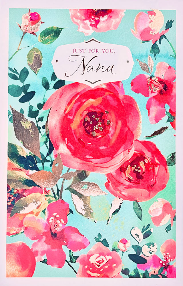 Just For You Nana Happy Mothers Day Greeting Card Red Flowers With Luxury Foil Finish By UKG