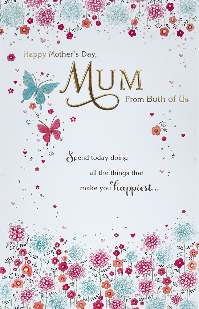 From Both of Us Happy Mothers Day Greeting Card Butterflies & Flowers with Luxury Foil Finish By UKG