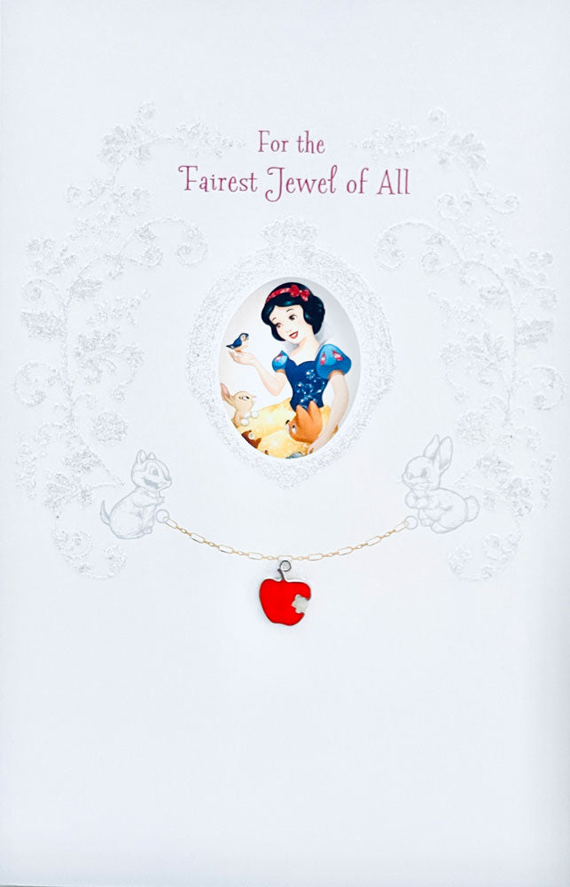 Disney Snow White For The Fairest Jewel Of All Mothers Day Greeting Card with Glitter Finish and Keepsake Apple Charm By UKG