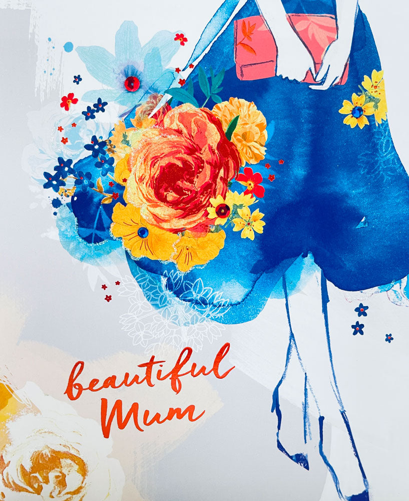RHS Beautiful Mum Luxury Flitter Finish with Embellishment Floral Mothers Day Greeting Card By UKG
