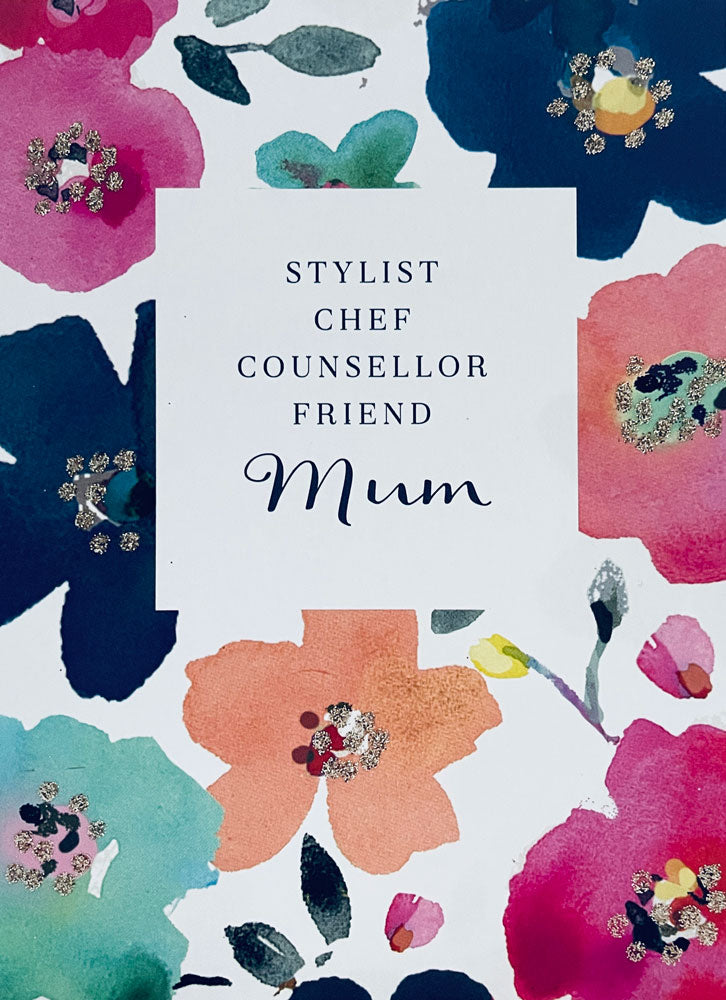 Stylist Chef Counsellor Friend Mum Luxury Flitter Finish Floral Mothers Day  Greeting Card By UKG