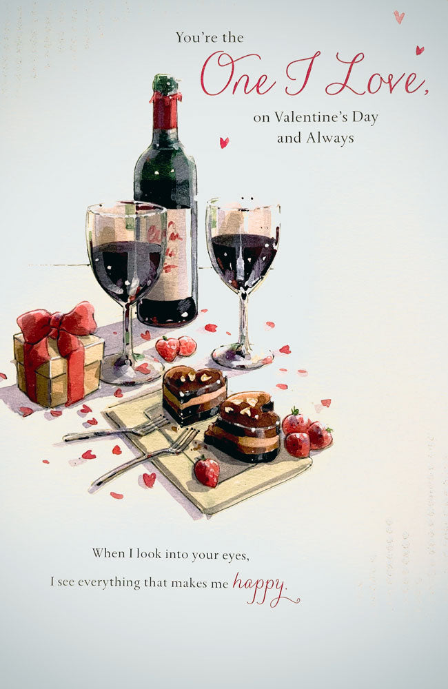 You're the One I Love I Love on Valentine's Day and Always Picnic with Wine and Cake Special UK Greetings Card