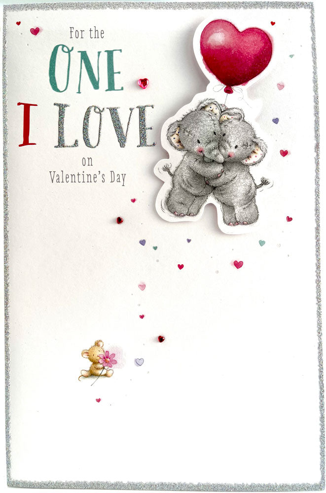 Cute For The One I Love on Valentines Day 2022 Elliot and Buttons Glitter Special Luxury UK Greetings Card