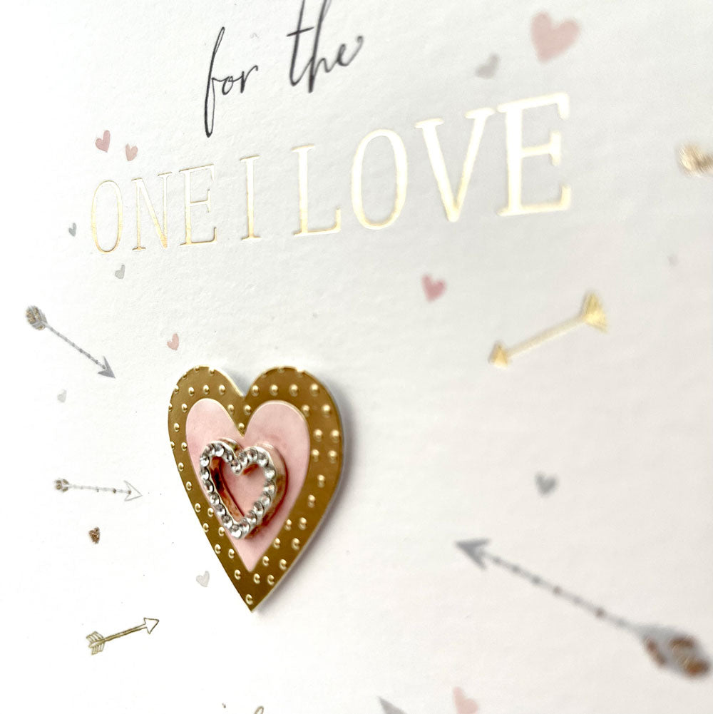 For The One I Love Gold 3D Heart Happy Valentines Day 2022 Special Luxury UK Greetings Card