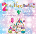 2 Today Happy Birthday - Special Little Girl Greeting Card with Lovely Verse - Unicorn, Owls, Butterflies, Balloons & Cupcake - Wee Nippers by Cardigan Cards