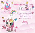 3 Today - Little Girl Happy 3rd Birthday Greeting Card with Lovely Verse - Unicorn, Castle, Butterflies & Rainbow - Wee Nippers by Cardigan Cards