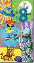 8 Today - Happy 8th Birthday Greeting Card with Lovely Verse - Outer Space, Aliens, UFO, Skateboard, Comic Art - Wee Nippers by Cardigan Cards