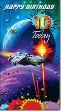 Happy Birthday 10 Today - Greeting Card with Lovely Verse - Spaceship, Galaxy, Game Comic Art - Wee Nippers by Cardigan Cards