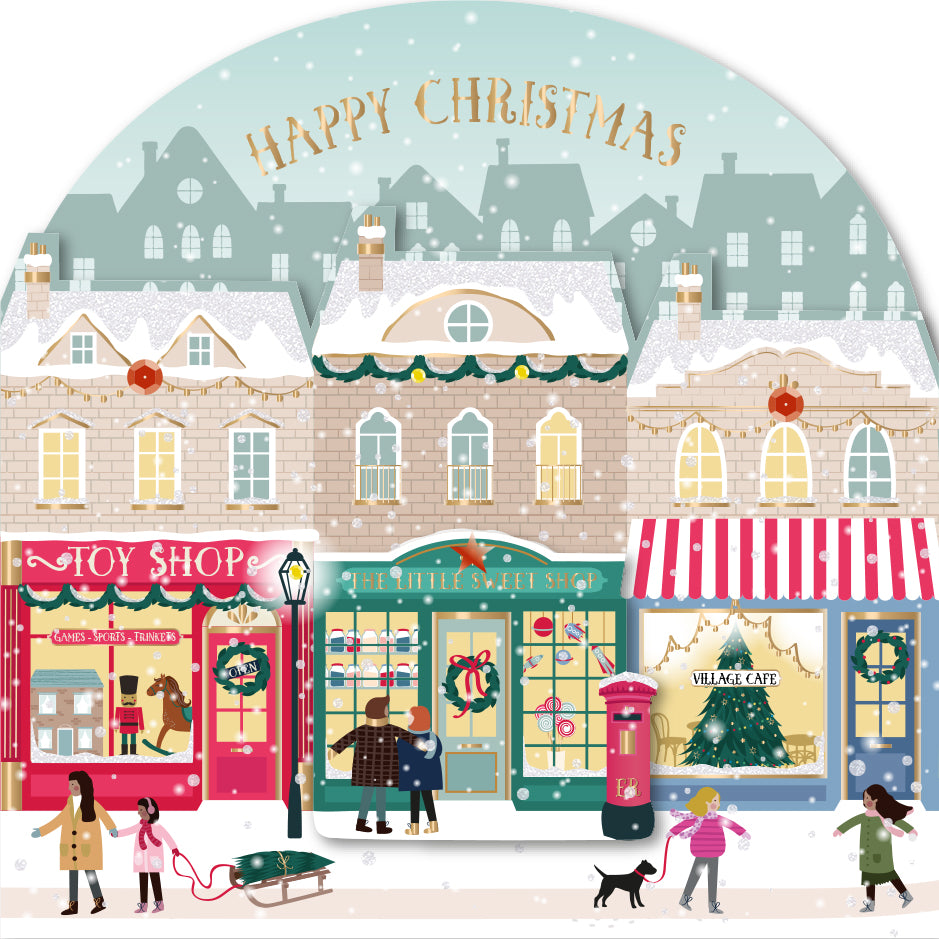 Happy Christmas Festive Village Shopping Luxury Handmade 3D Greeting Card By Talking Pictures