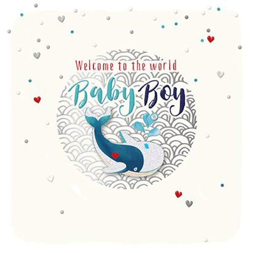 Baby Boy Welcome to the World Whale Luxury Handmade Card by Talking Pictures