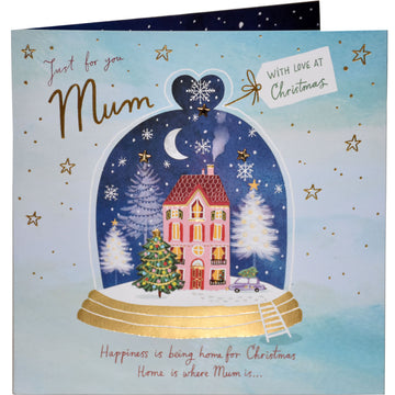 Just for You Mum With Love At Christmas Snow Globe Luxury Large Square Ling Design Christmas Card