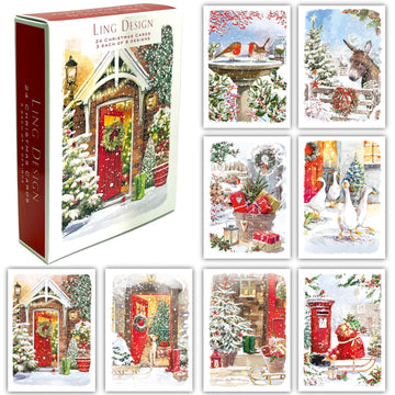 Xmas at Home Premium Box of 24 Assorted Christmas Cards - 3 Each of 8 Designs - Great British Card Company